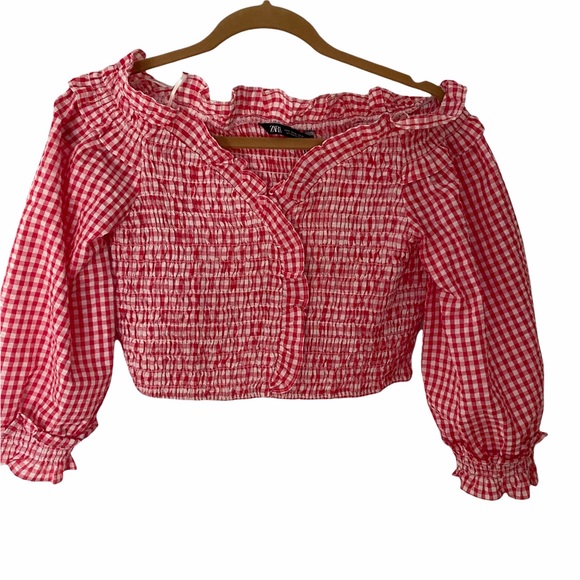 ZARA Stretchy Gingham Blouse NWT - Picture 7 of 7